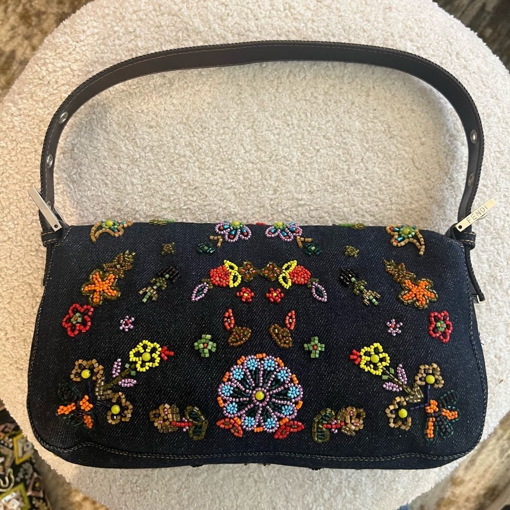 Fendi Denim Beaded Baguette - Picture 4 of 10